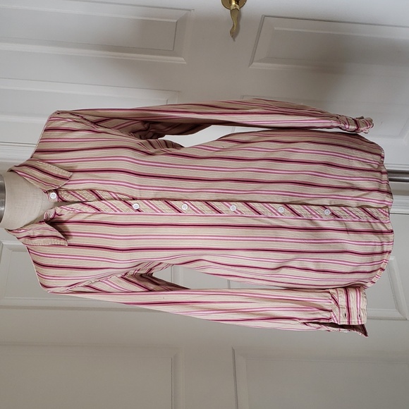 OLD NAVY Pink Burgundy Tan Button Down Maternity Shirt Striped SIZE EXTRA LARGE - Picture 3 of 14